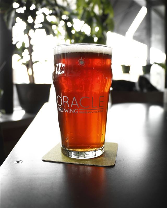 A red lager in an Oracle Brewing pint glass